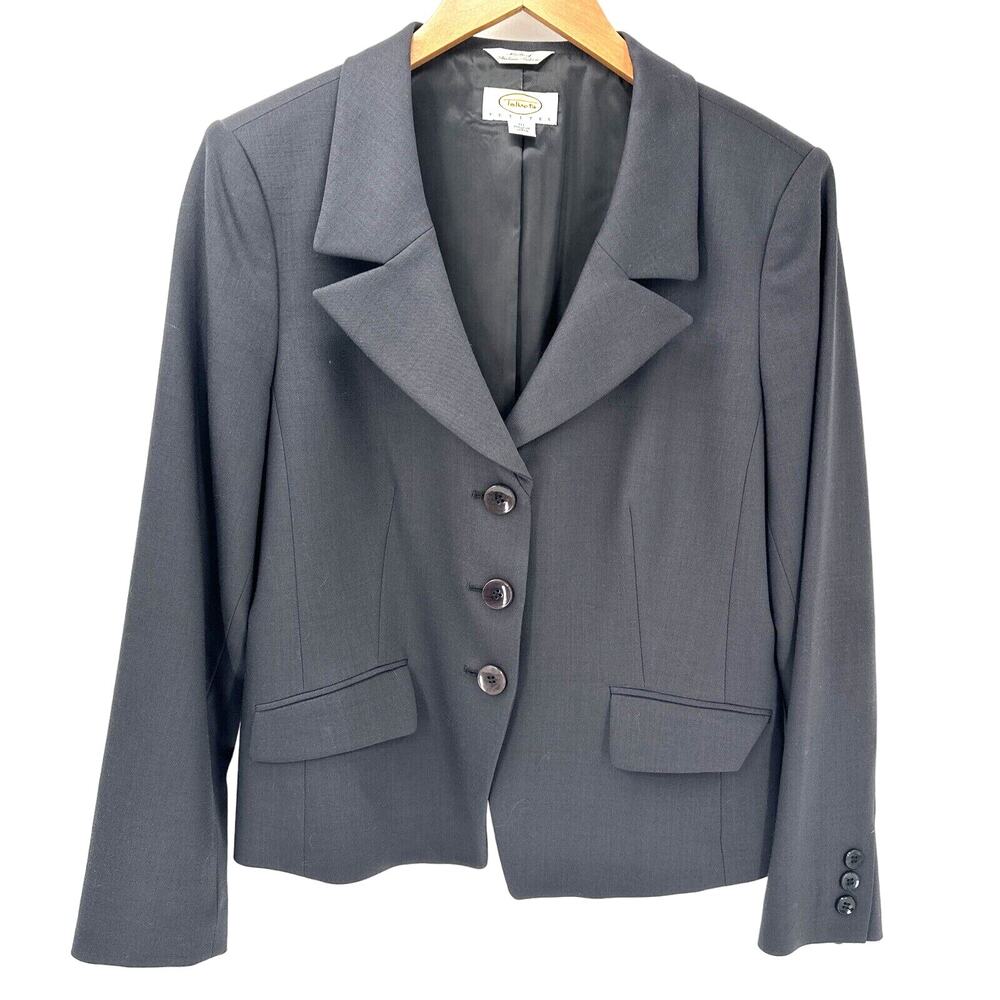 Talbots Blazer‎ Womens Petite 10 10P Gray Jacket Wool Classic Lined Vintage